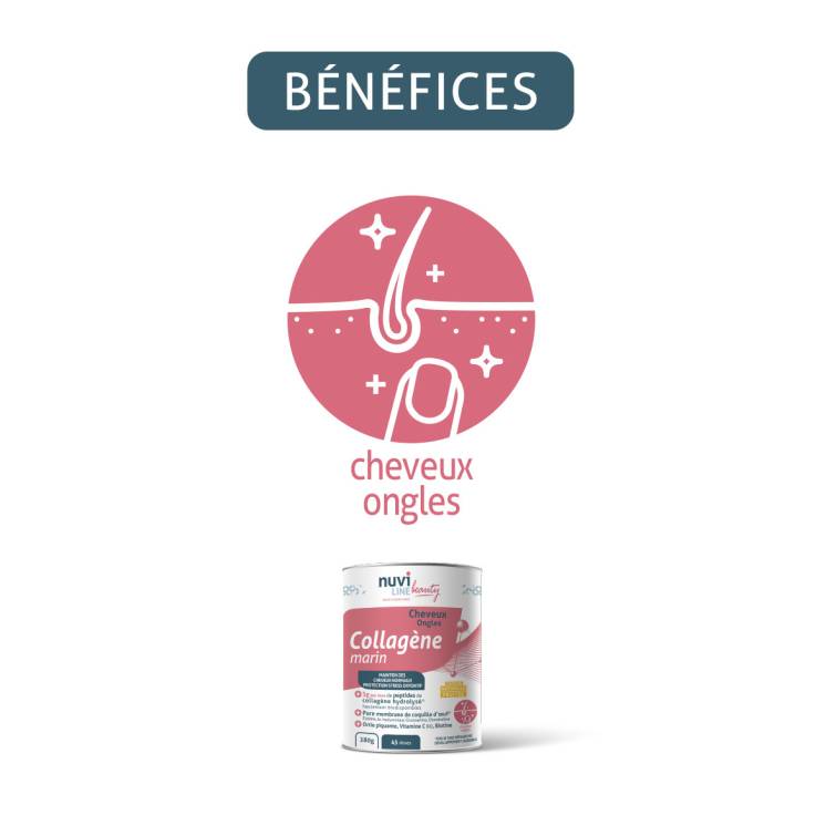 Collagène marin avec ortie piquante, membrane d'oeuf, vitamine C et B8, beauté cheveux et ongles
