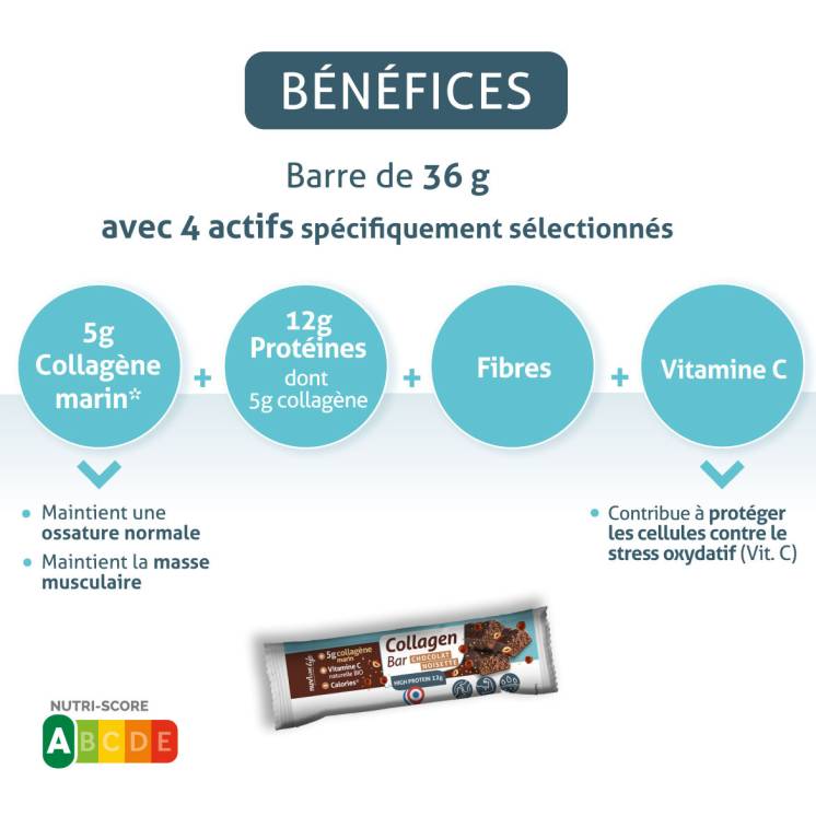 Barre au collagène marin, riche en protéines et réduite en calories