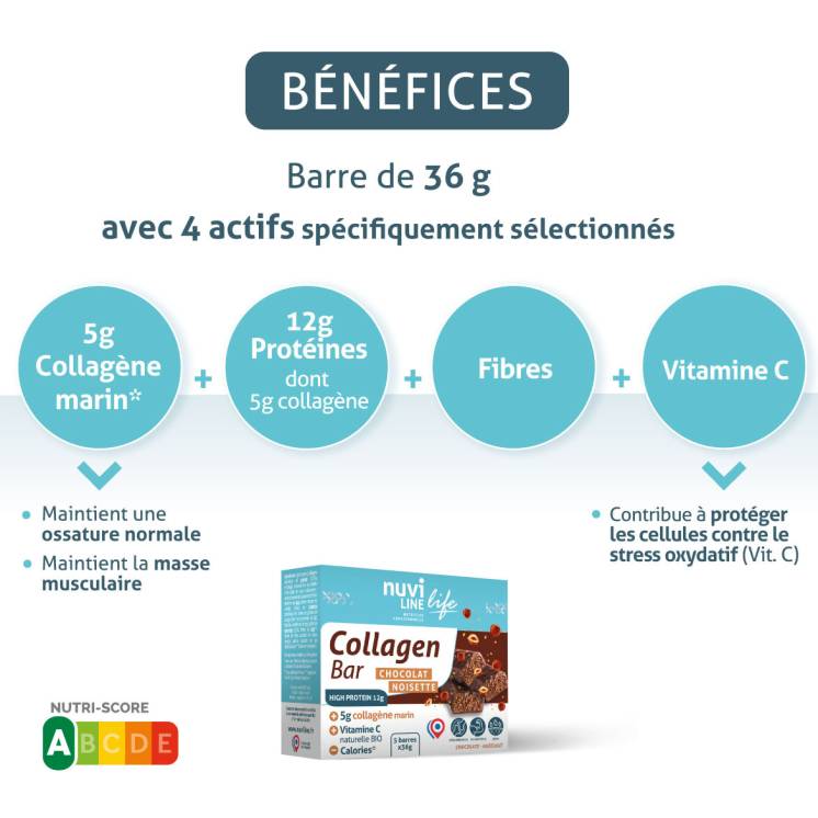 Barre au collagène marin, riche en protéines et réduite en calories