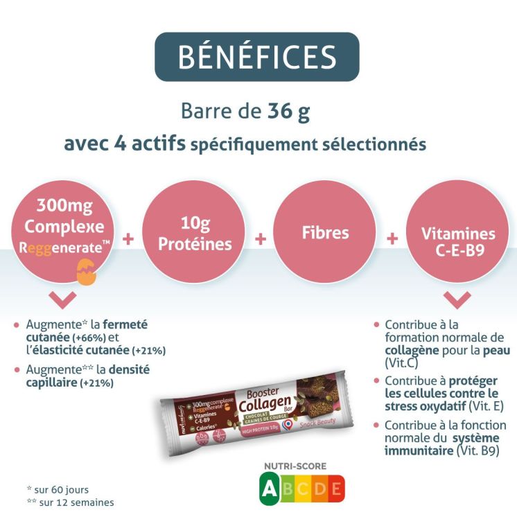 Barre snack beauté booster de collagène - Saveur chocolat-courge