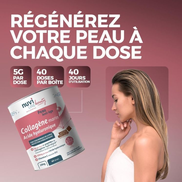 Collagène marin pour la peau avec acide hyaluronique, saveur chocolat