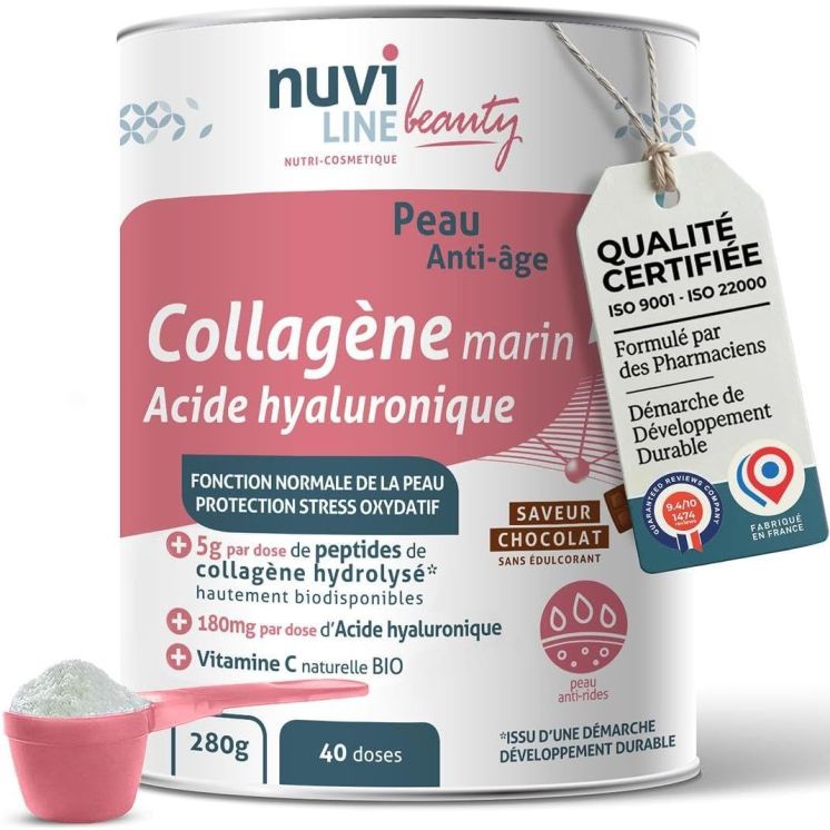 Collagène marin pour la peau avec acide hyaluronique, saveur chocolat