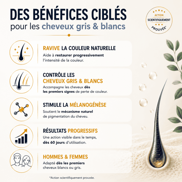 Complément alimentaire cheveux blancs, Kératine, Mélanine